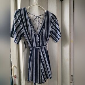 Trixxi Blue and White Wrap Sundress with Dolman Sleeves
